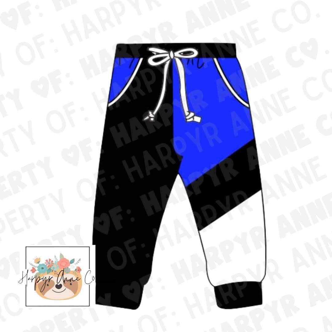 Blue Black White Colorblock Joggers