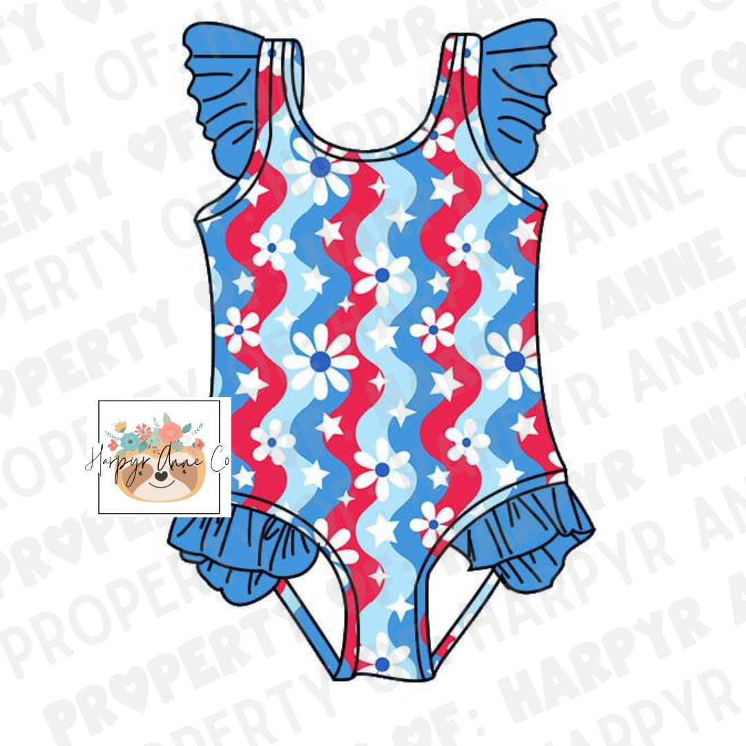 USA Floral Girl Swim