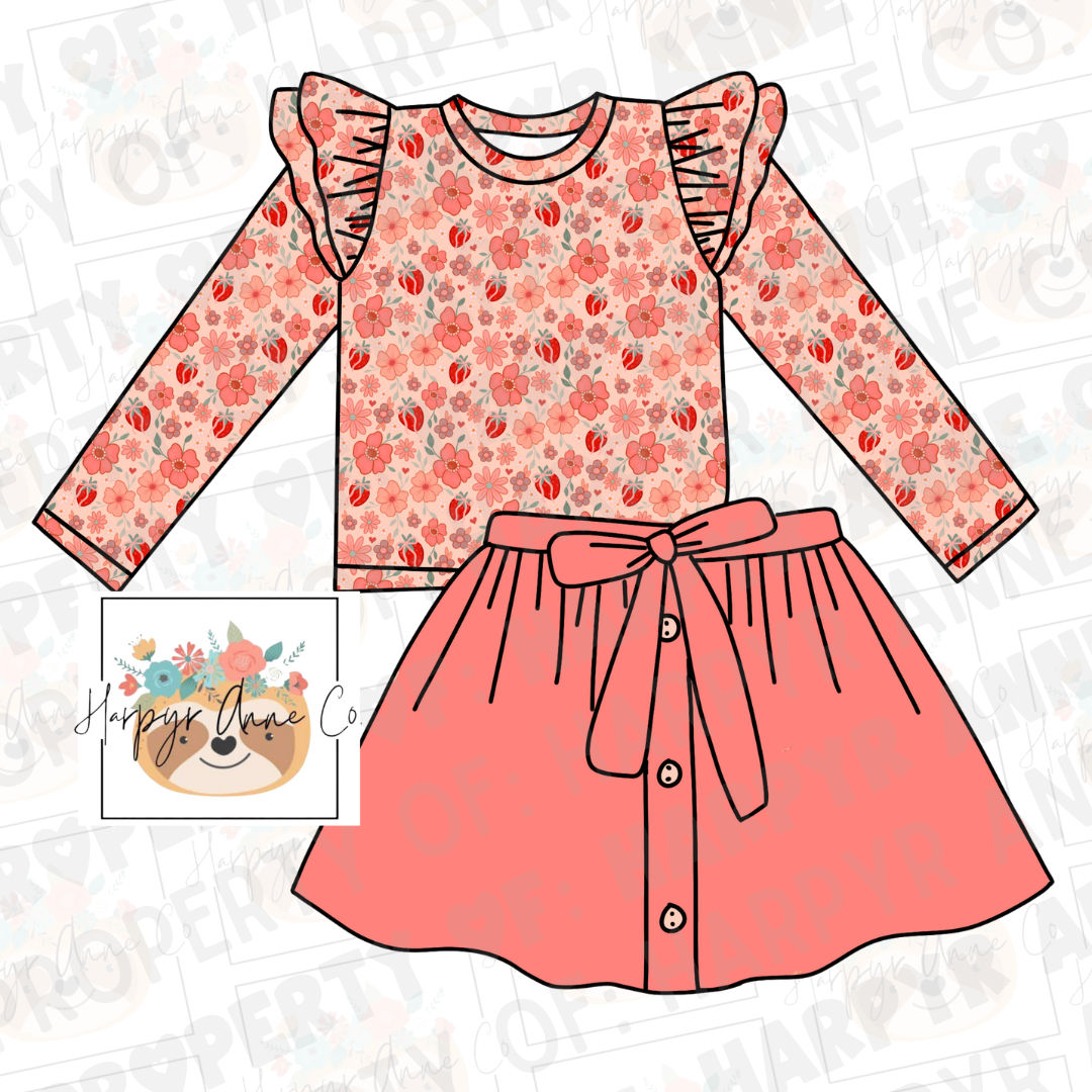 Floral V-Day Skirt Set