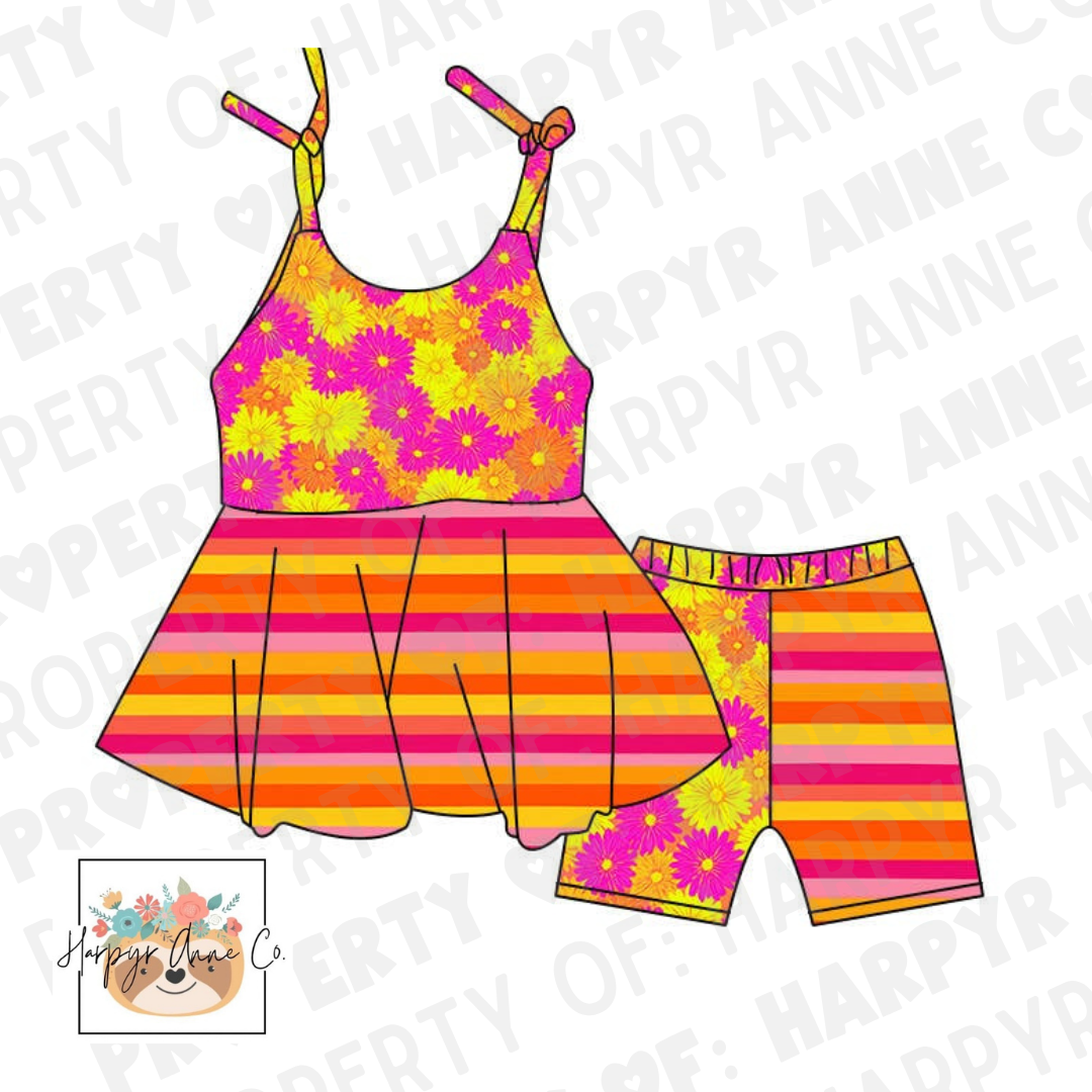 Neon Daisy Stripe Set
