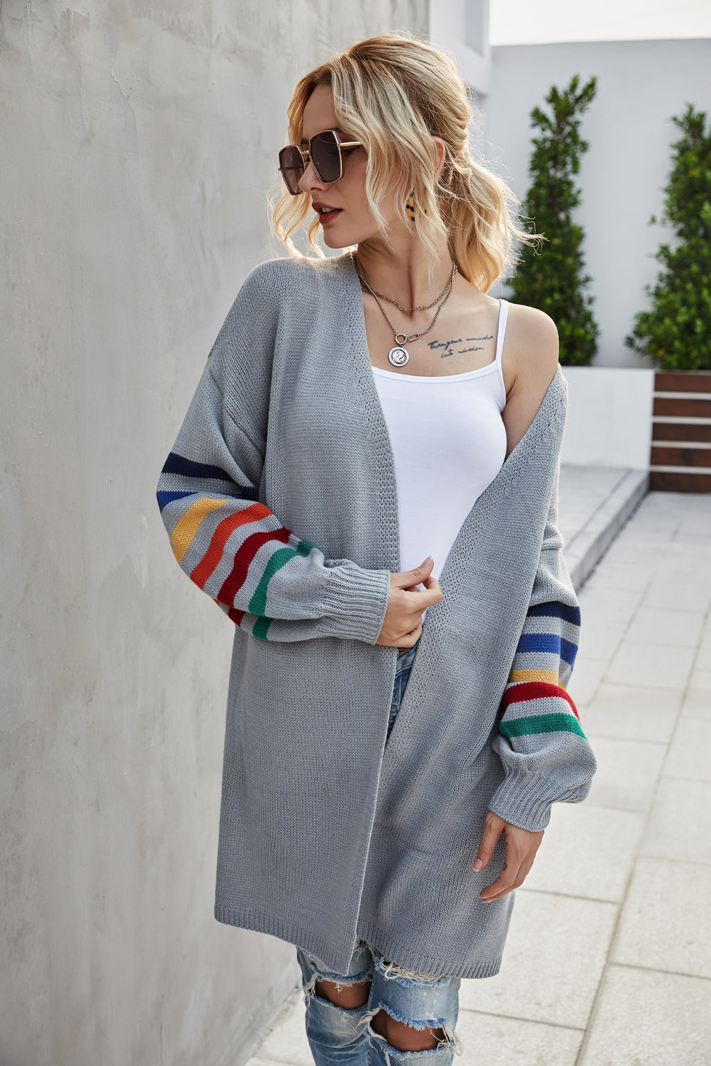 Luci Long Cardigan With Rainbow Sleeve 5091