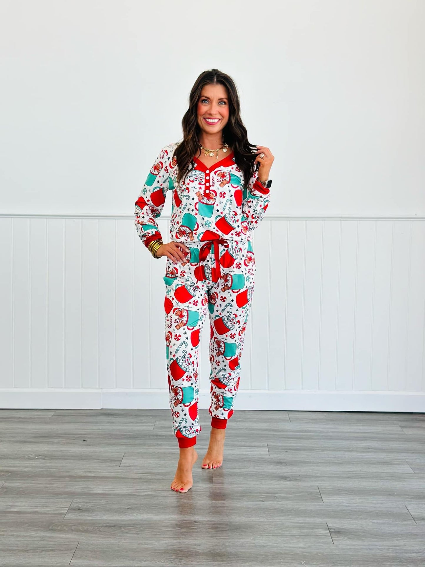 Preorder:Long Sleeve Women Jogger PJ Set -#5-Hot Cocoa(Close08/30/2024)