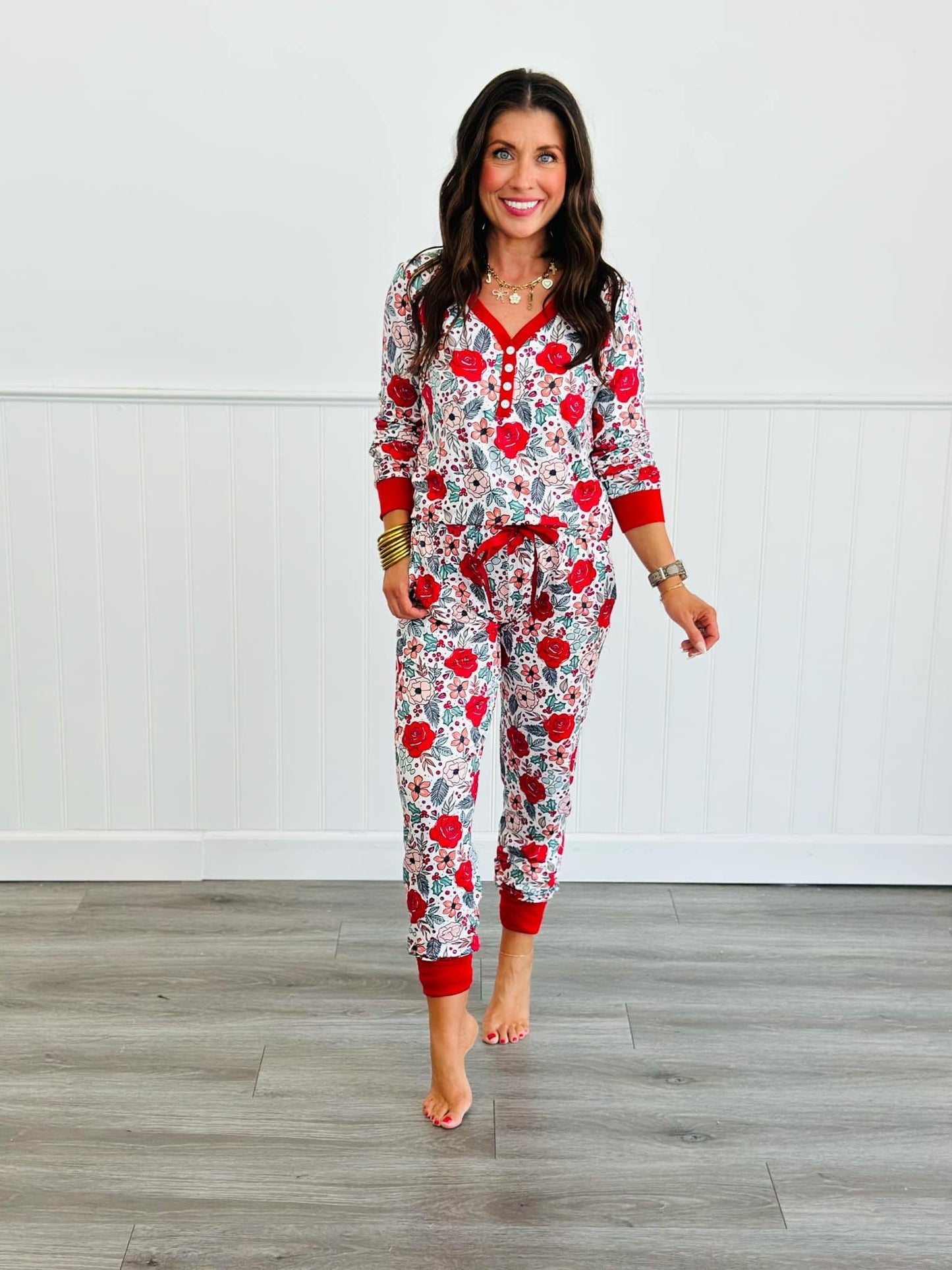 Preorder:Long Sleeve Women Jogger PJ Set -#2-Flora(Close08/30/2024)