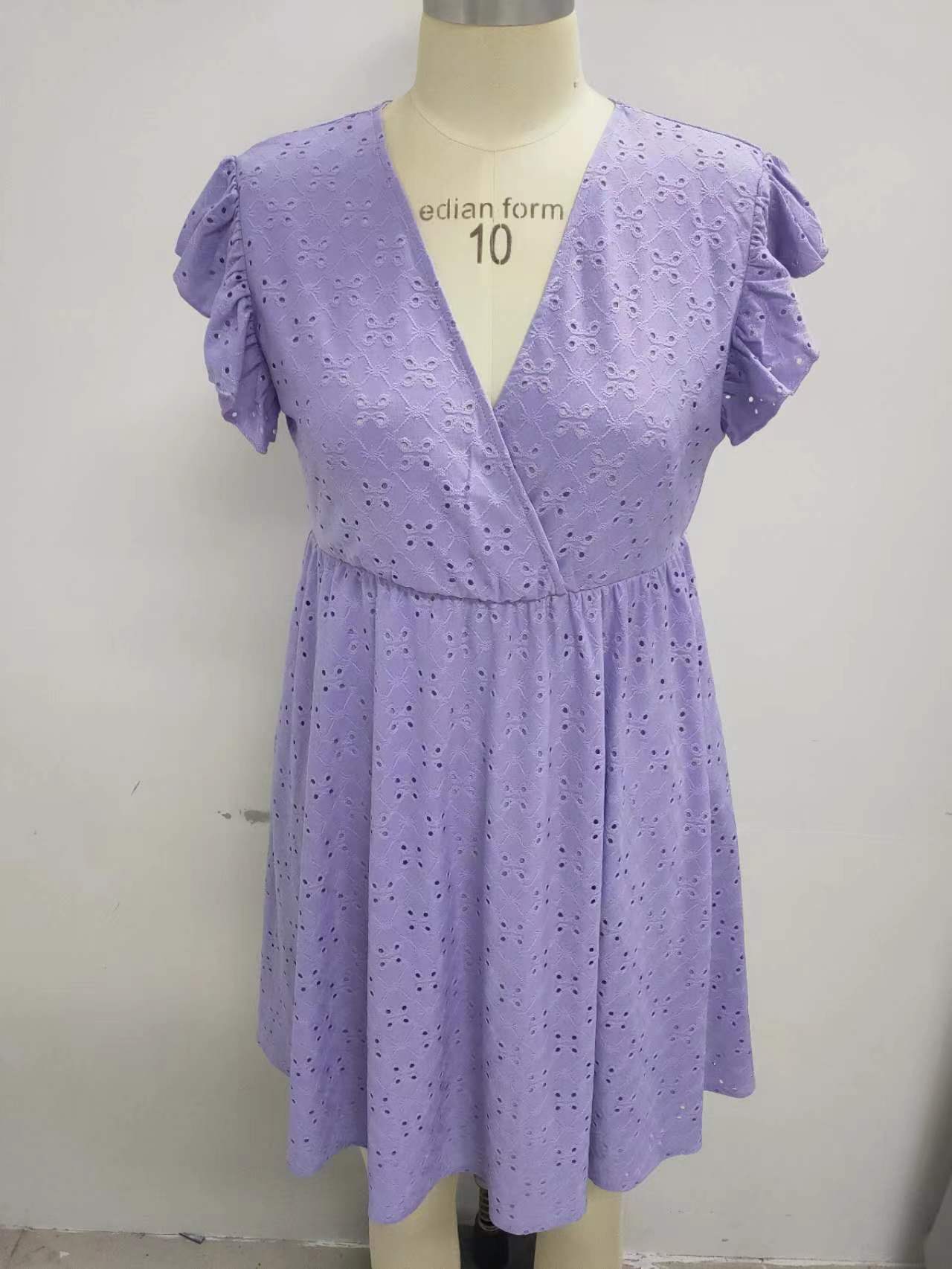 Rebecca Ruffle Sleeve Eyelet Dress-#4-Lavender