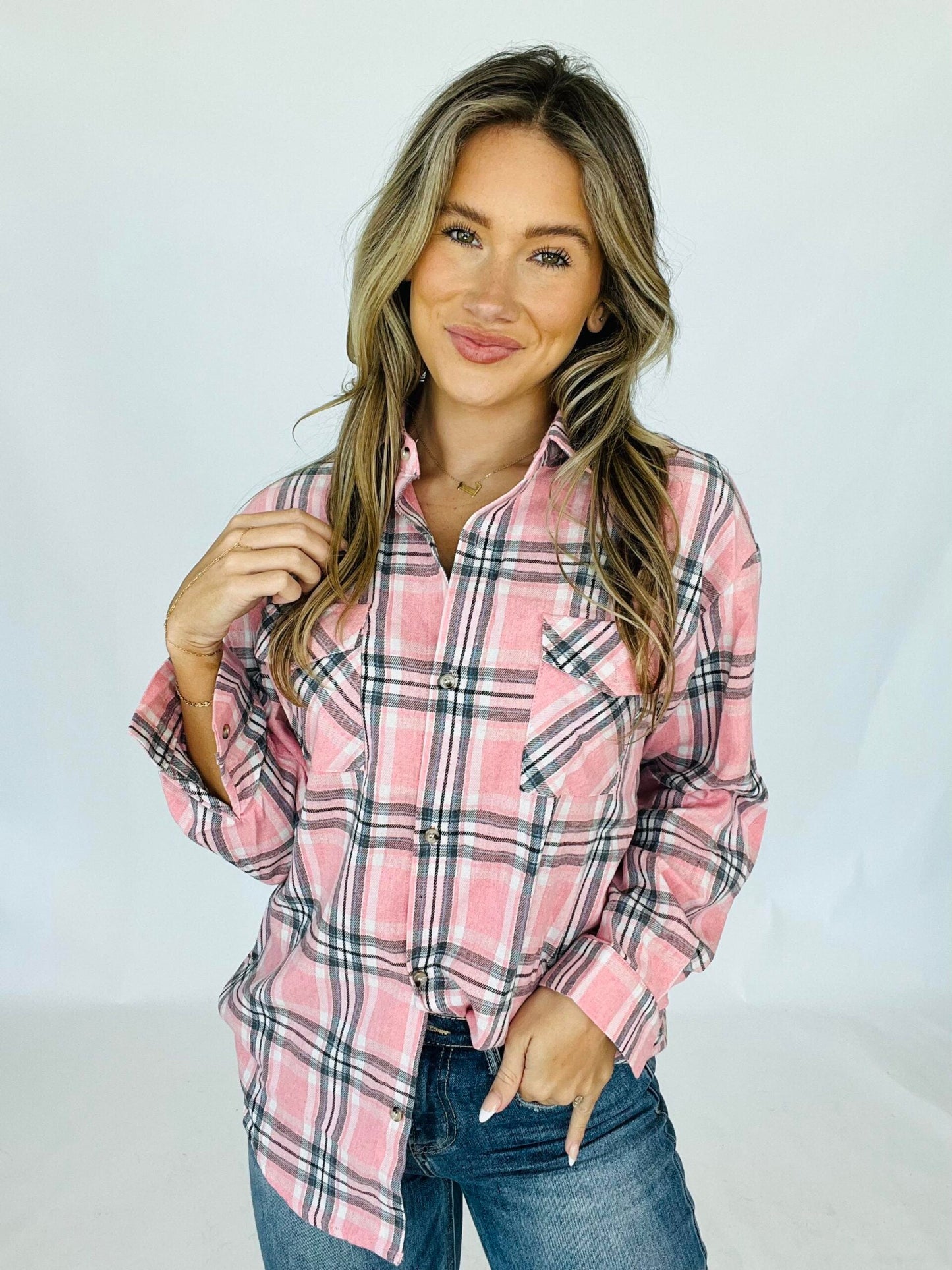 RTS:Tammy Flannel Shirt-#6-Pink Plaid