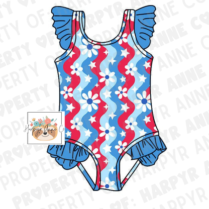 USA Floral Girl Swim