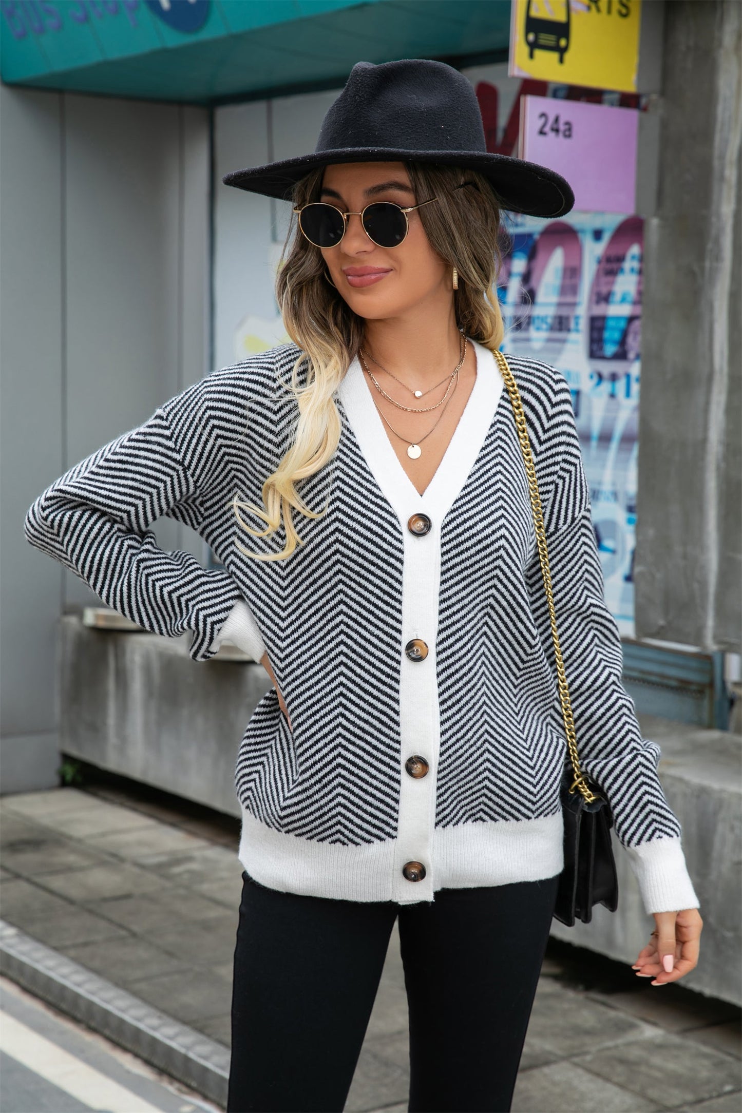 New Stripe Sweater Cardi ( T9258)