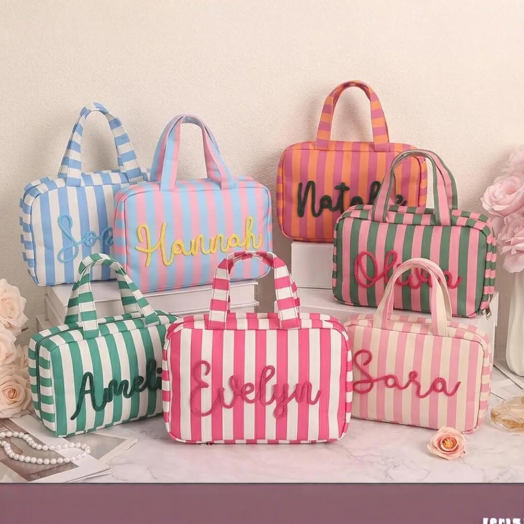Peronalized Stripe Make Up Bag