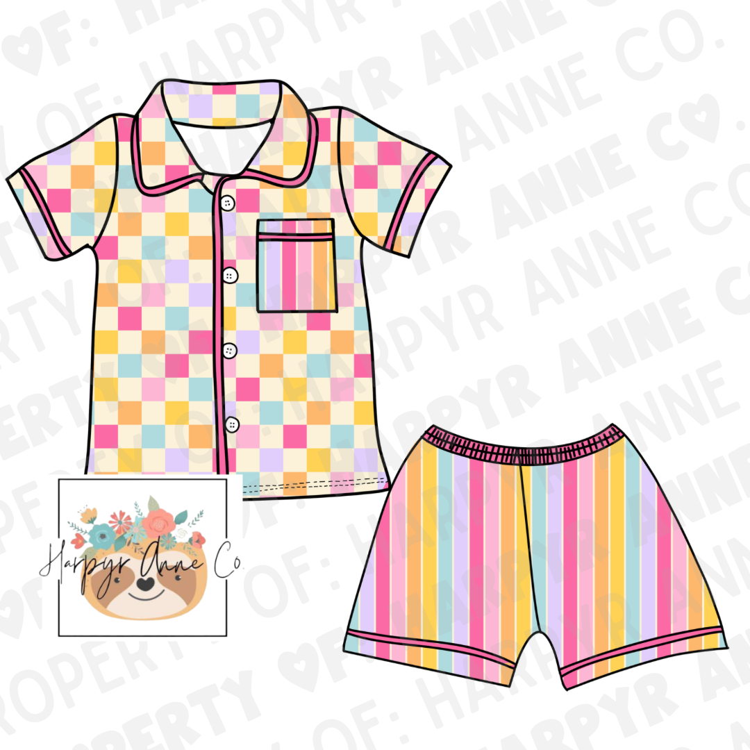 Girl button up stripes pajamas
