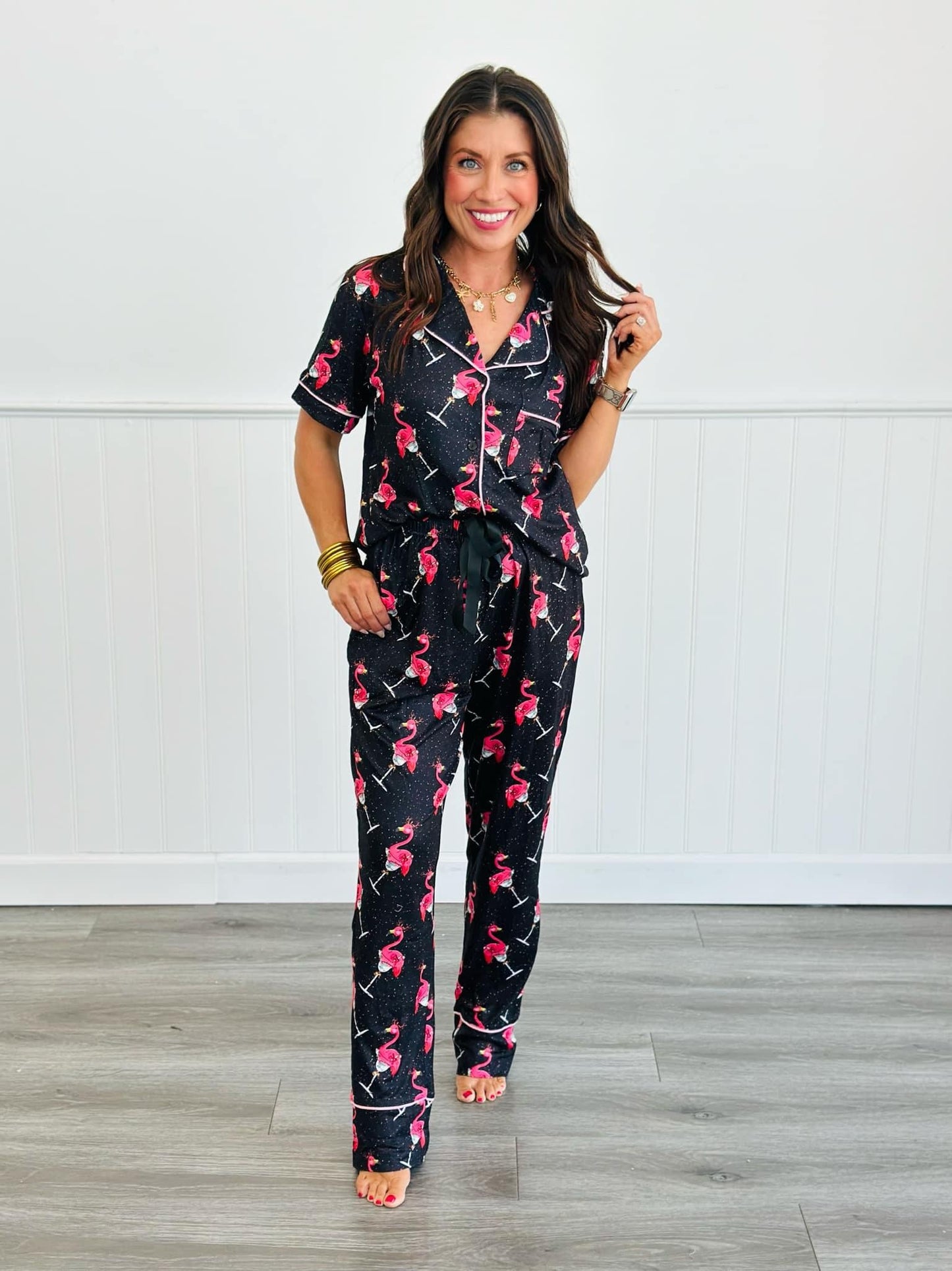 Preorder:Button Down Pant PJ Set-#2-Flamingo (Close8/30/2024)