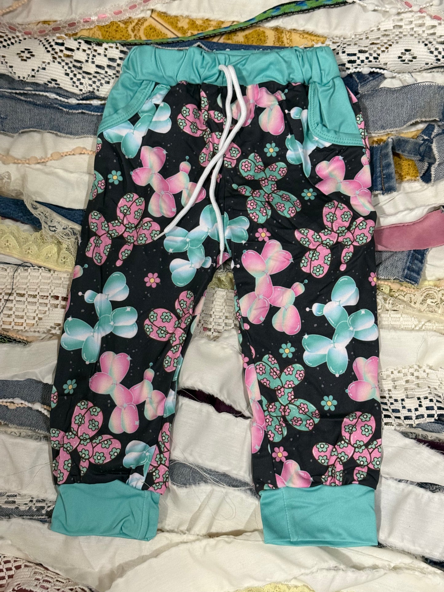 Pink Teal Ballon Dog Joggers