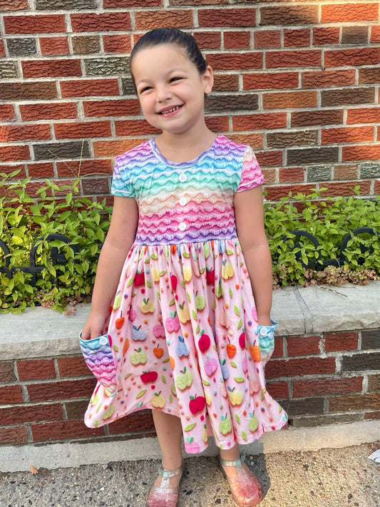 Rainbow Apple Twirl Dress