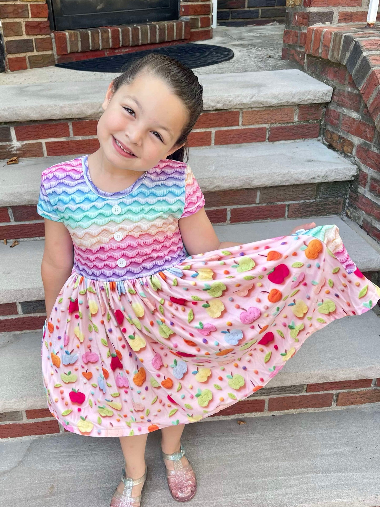 Rainbow Apple Twirl Dress