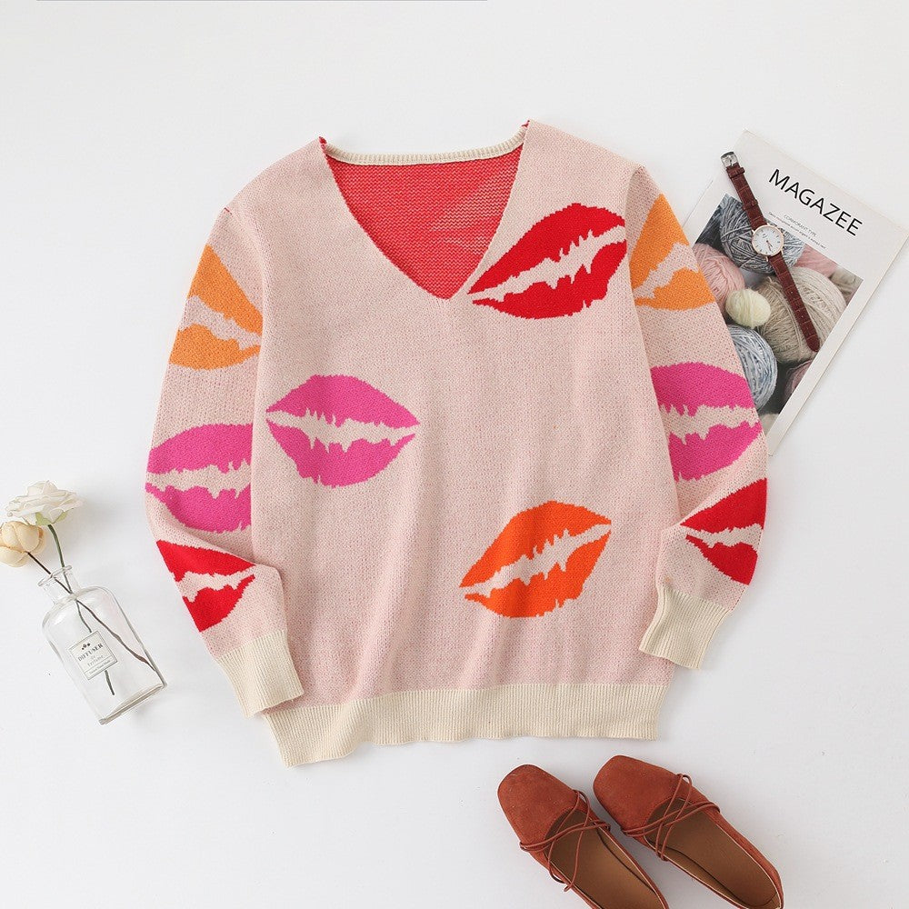 Kiss Me Lip Print Sweater