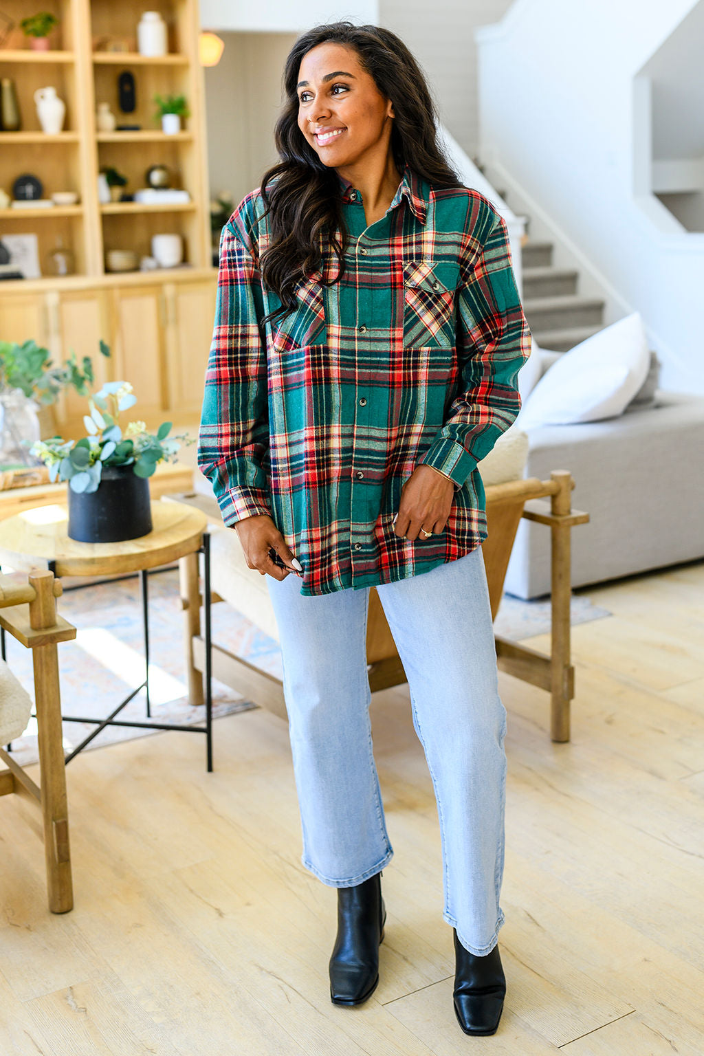 Tammy Flannel Shirt-#1-Teal Green