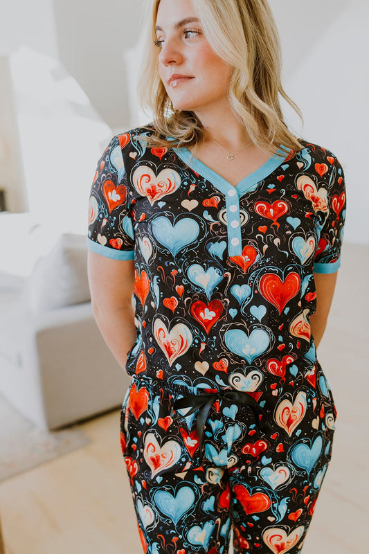 Short Sleeve Jogger PJ Set -#1-Teal Heart