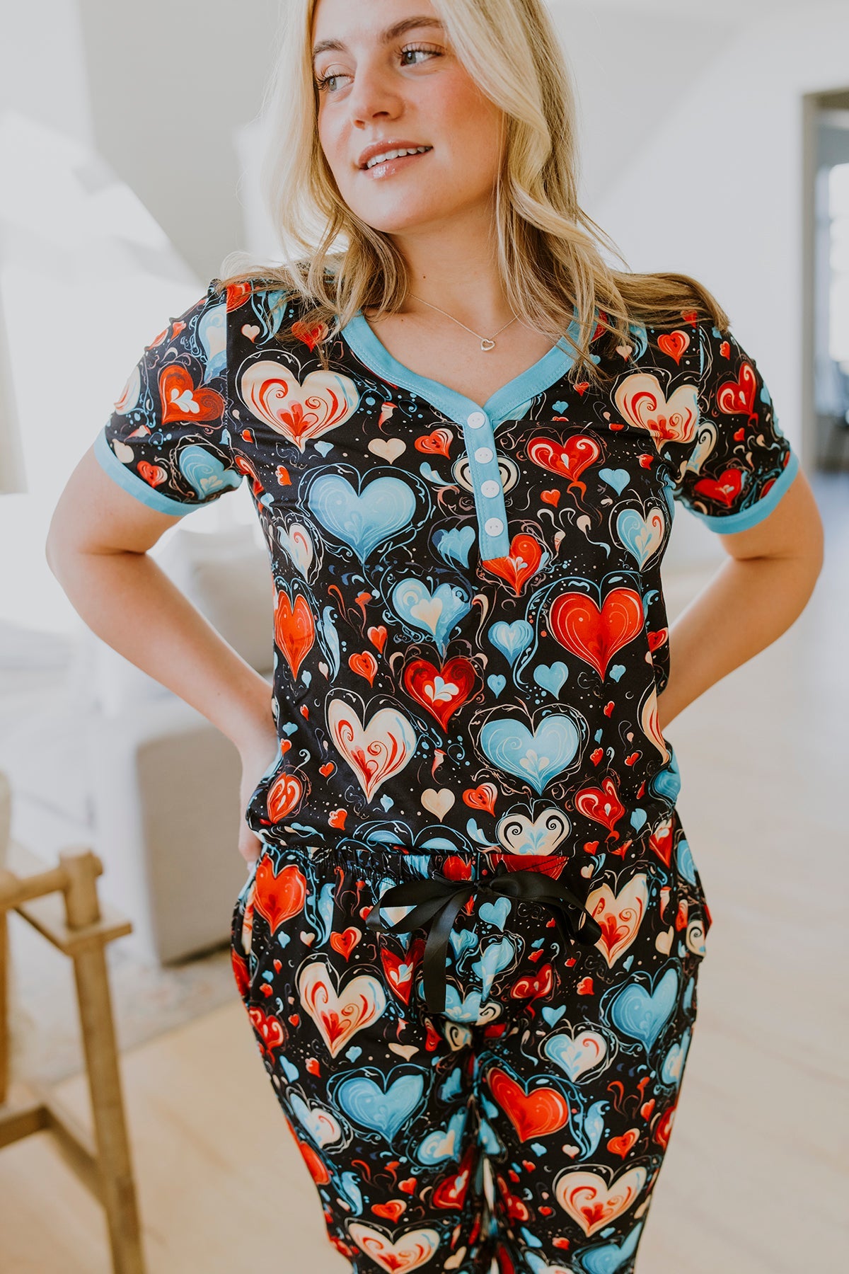 Short Sleeve Jogger PJ Set -#1-Teal Heart