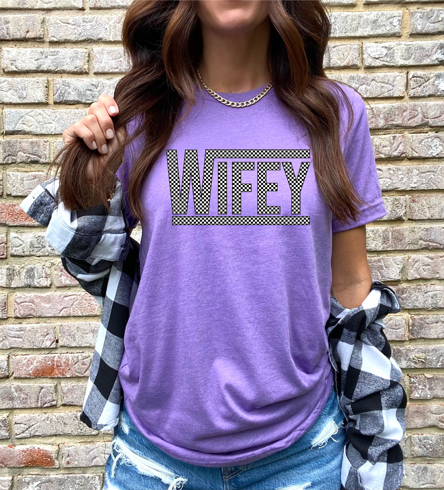 Wifey Checkered Tee - Gildan Softstyle